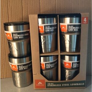 New, Lot of 6, Ozark Trail 10 oz. Stainless Steel Low Ball Tumblers with lids.